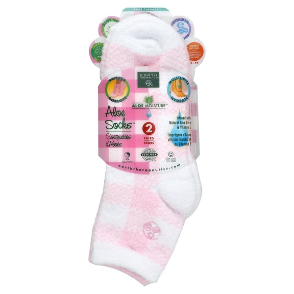 Aloe Moisture Socks by Earth Therapeutics, 2 Pack: Pink Plaid, Infused with Natural Aloe Vera & Vitamin E