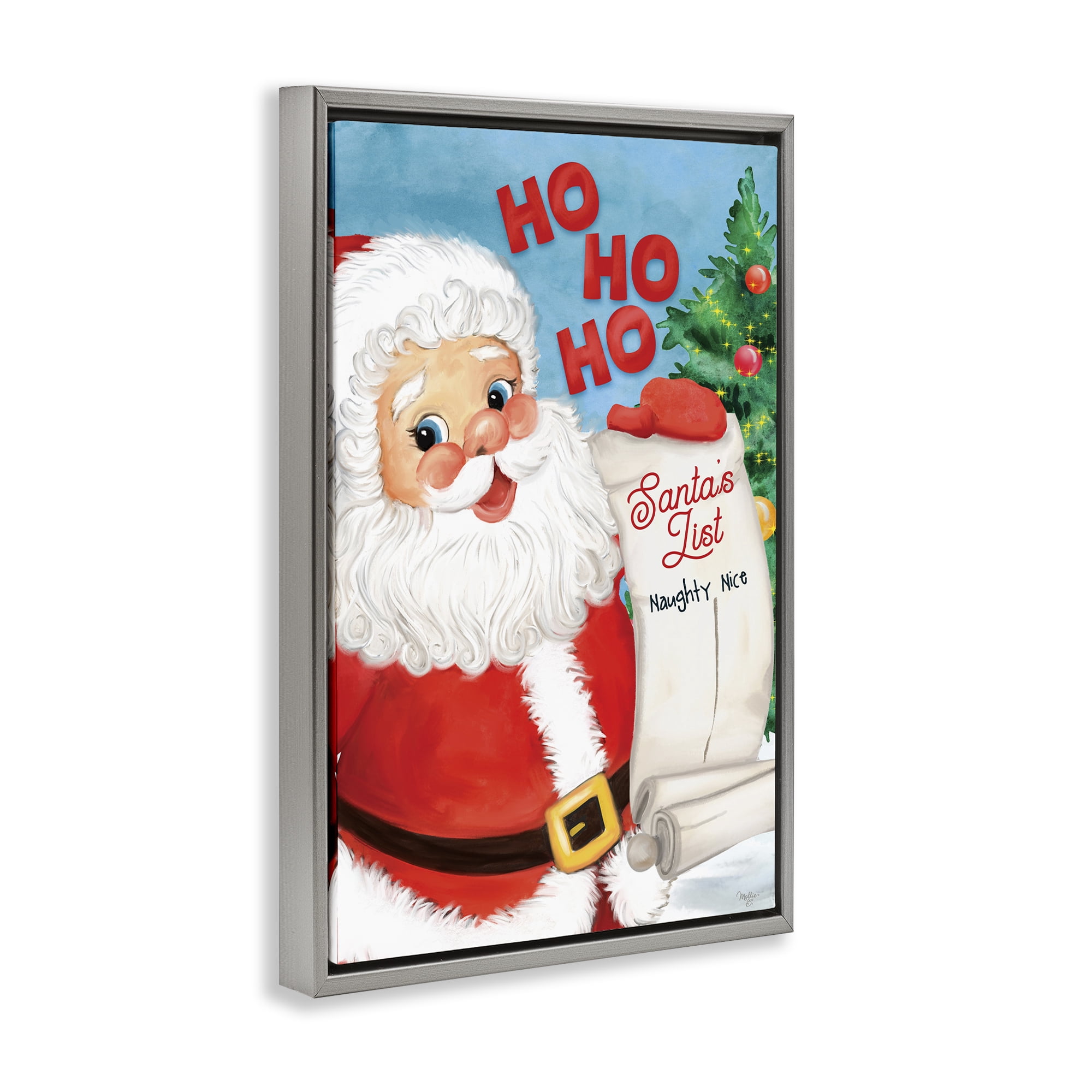 Stupell Industries Santa's Naughty Nice List Holiday Painting Gray Floater Framed Art Print Wall Art, 17 x 25