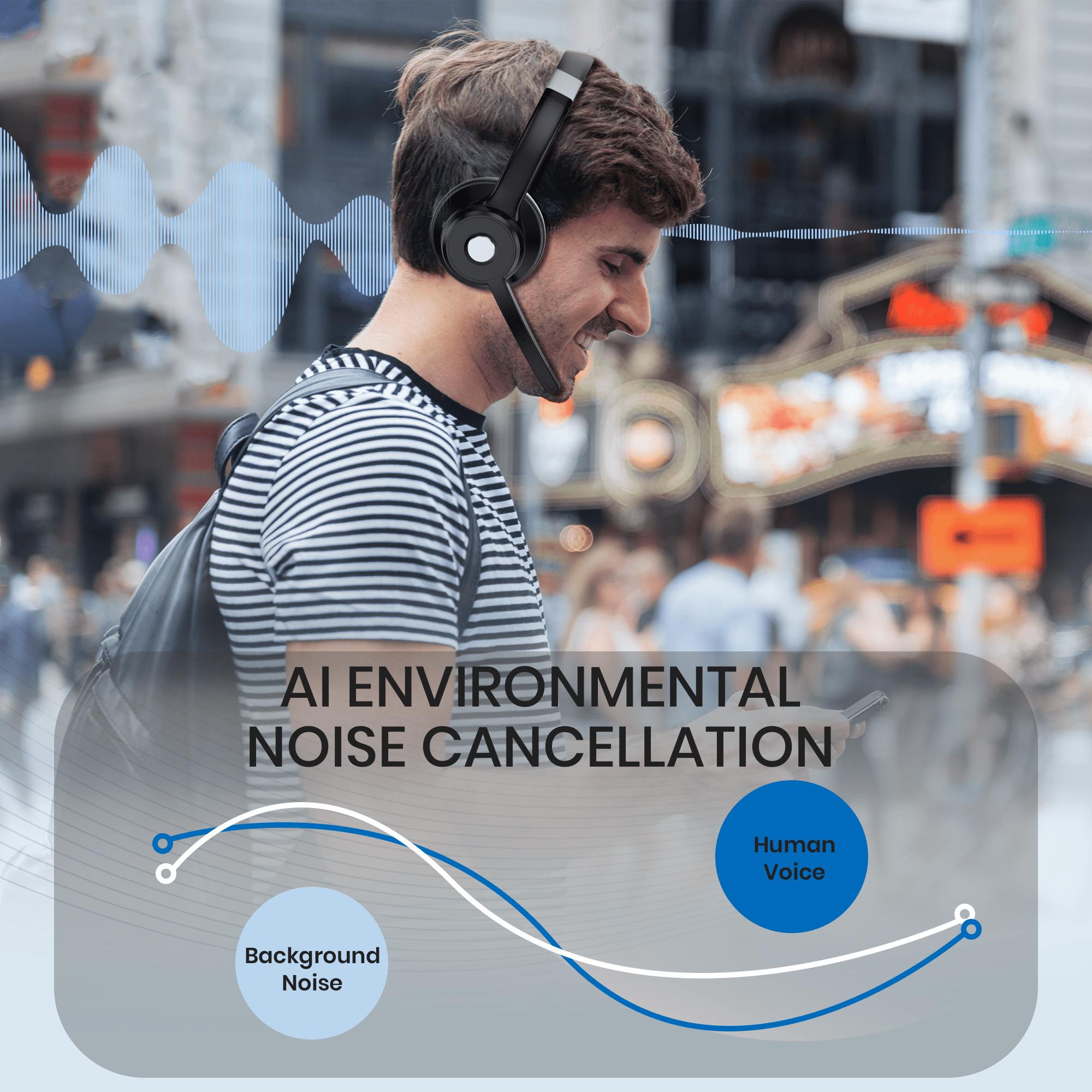 LUXMO Trucker Bluetooth Headset with Noise canceling Microphone, Wireless Bluetooth Headset Over The Head Earpiece for iOS & Android Mobile Phone, Skype, Truck Drivers, Call Center