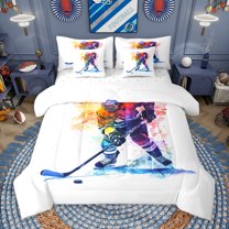 Manfei Ice Hockey Lover 7-Piece Twin Bedding Sets,Ball Sport Bedding Comforter Set,Watercolor Splatter Ink Sheet Sets For Girls Kids,Super Cozy Room Decor Reversible