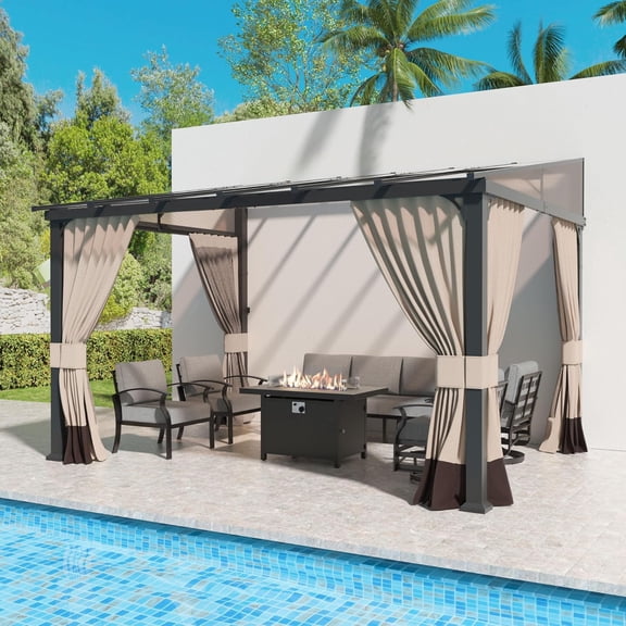 Kullavik 10' × 12' Hardtop Gazebo for Patio,Wall-Mounted Lean to Gazebo Pergola with Sloping Roof and Durable Aluminum Frame, Large Heavy Duty Awnings for Decks,Backyard, Grey