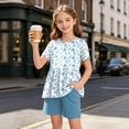 thumbnail image 2 of felwors Toddler Girls Summer Sleeveless Ruffle Top Elastic Shorts Set Kids Short Set 2-8 (Blue, 5-6 Years), 2 of 7