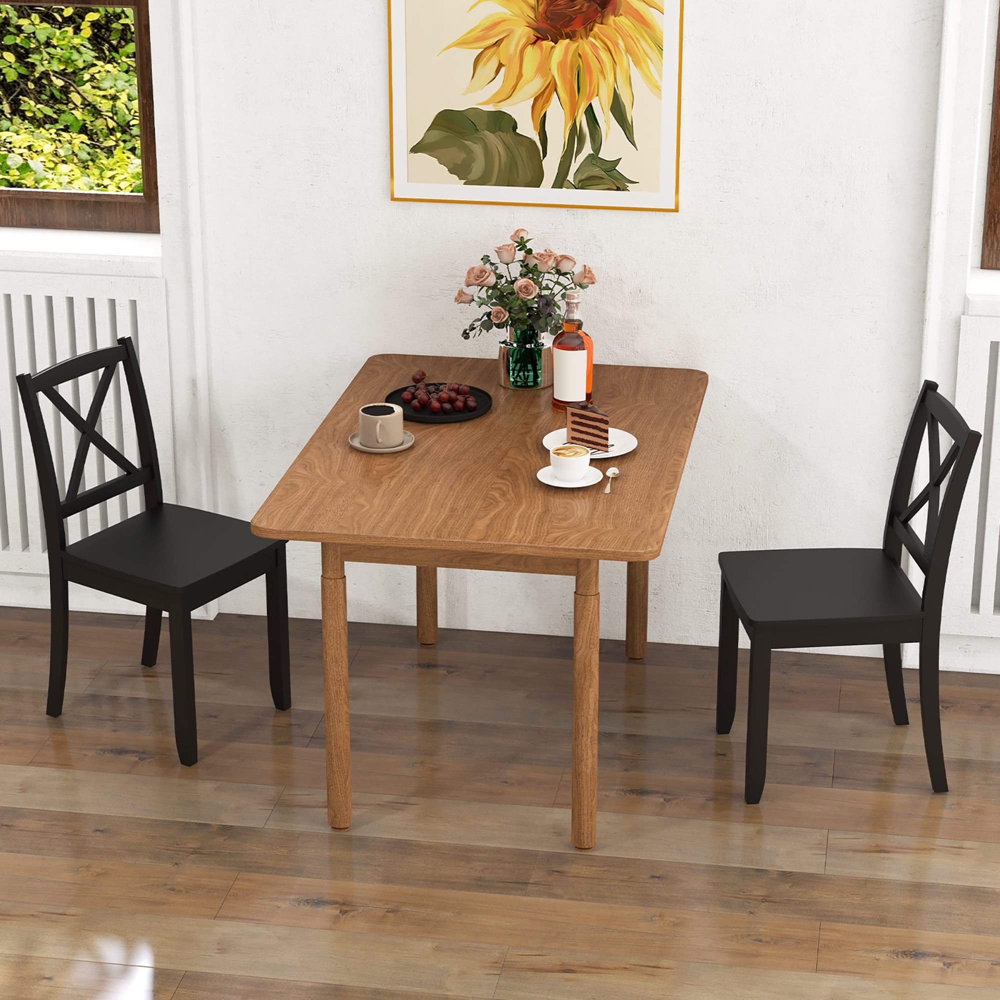 Gymax Dining Chair Set of 4 Kitchen Side Chairs w/ Rubber Wood Legs & Cross Back Black