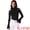 Black, variant on DARING DIVA Women's Lace High Neck Bell Long Sleeve Sheer Mesh Blouses XS Blue
