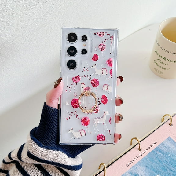 Clear Case Compatible with Samsung Galaxy S22 Ultra, Beautiful Butterflies Pattern Flexible TPU Shockproof Anti-Scratch Bumper Transparent Cover for Samsung Galaxy S22 Ultra with Ring Kickstand, F