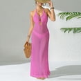 thumbnail image 7 of Halter Swimsuit Cover Ups for Women Crochet Knit Hollow Out Sleeveless Long Maxi Sundresses, 7 of 7