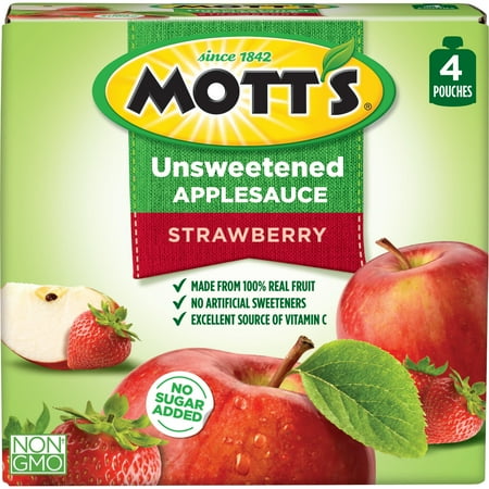 Mott's Unsweetened Strawberry Applesauce, 3.2 oz, 4 count