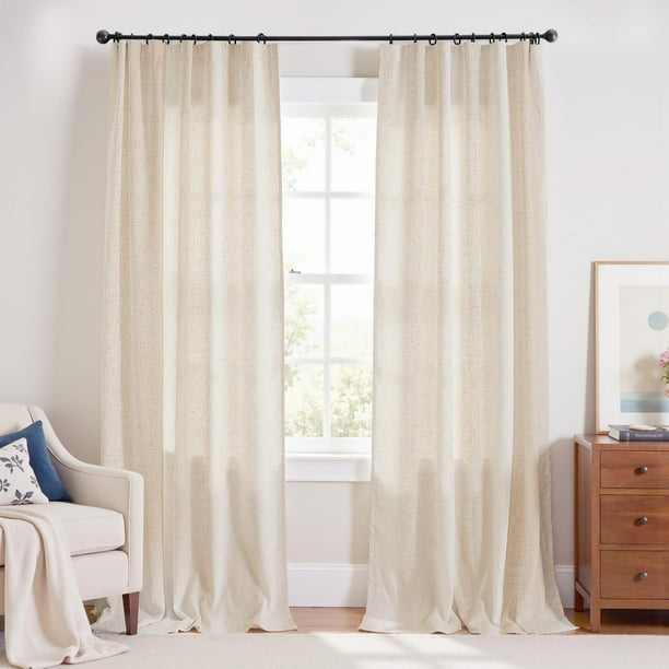 Cortinas Jinchan, mezcla de lino, color beige, 27 x 152 cm, extra largas, 2 paneles