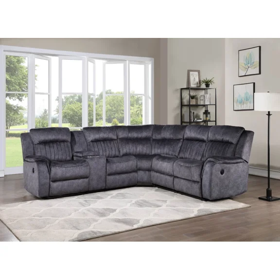 Modular L-Shaped Reclining Sectional Sofa, 2 Power and 1 Manual Recliner Sofa Couch, Living Room Furniture, Blue Gray