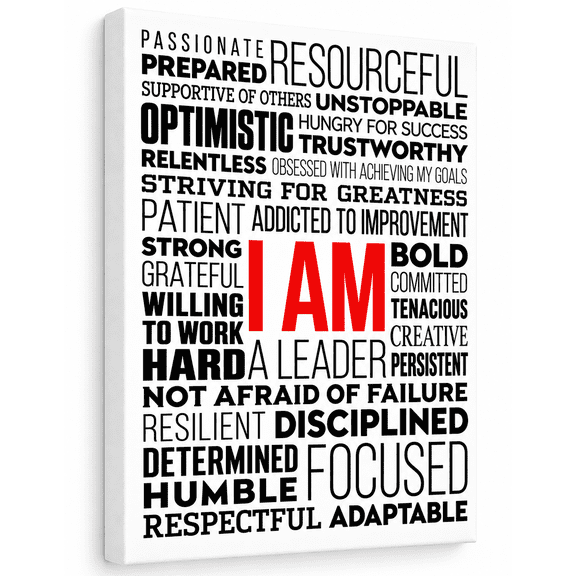 HoneyKICK I AM Affirmations Canvas Wall Art, Motivational Decor, White