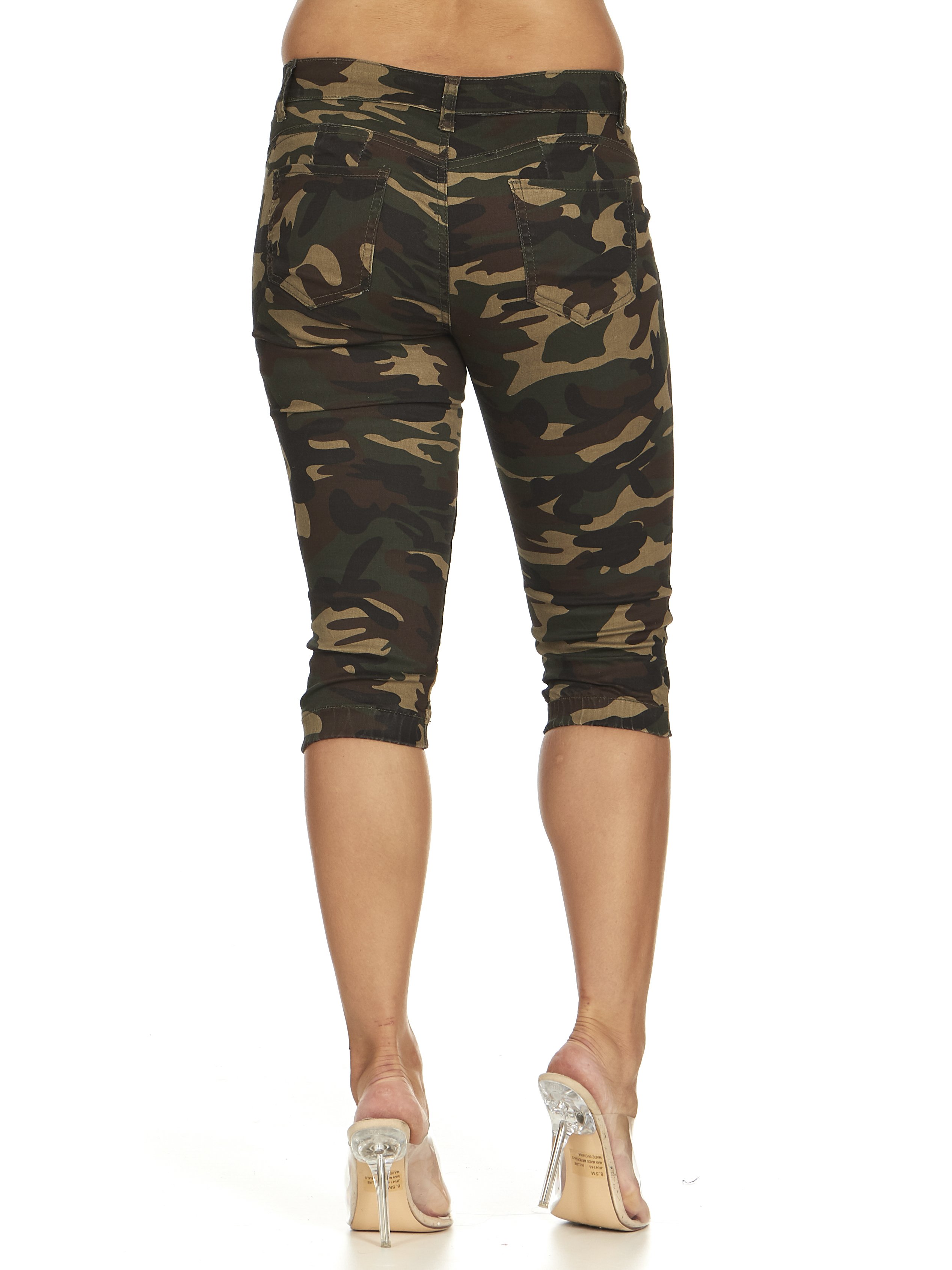 Cute Teen Girl Junior's Plus Size Cute Camo Denim Mid Rise High Waisted Jeans Shorts, Army Button, 16 - image 3 of 7