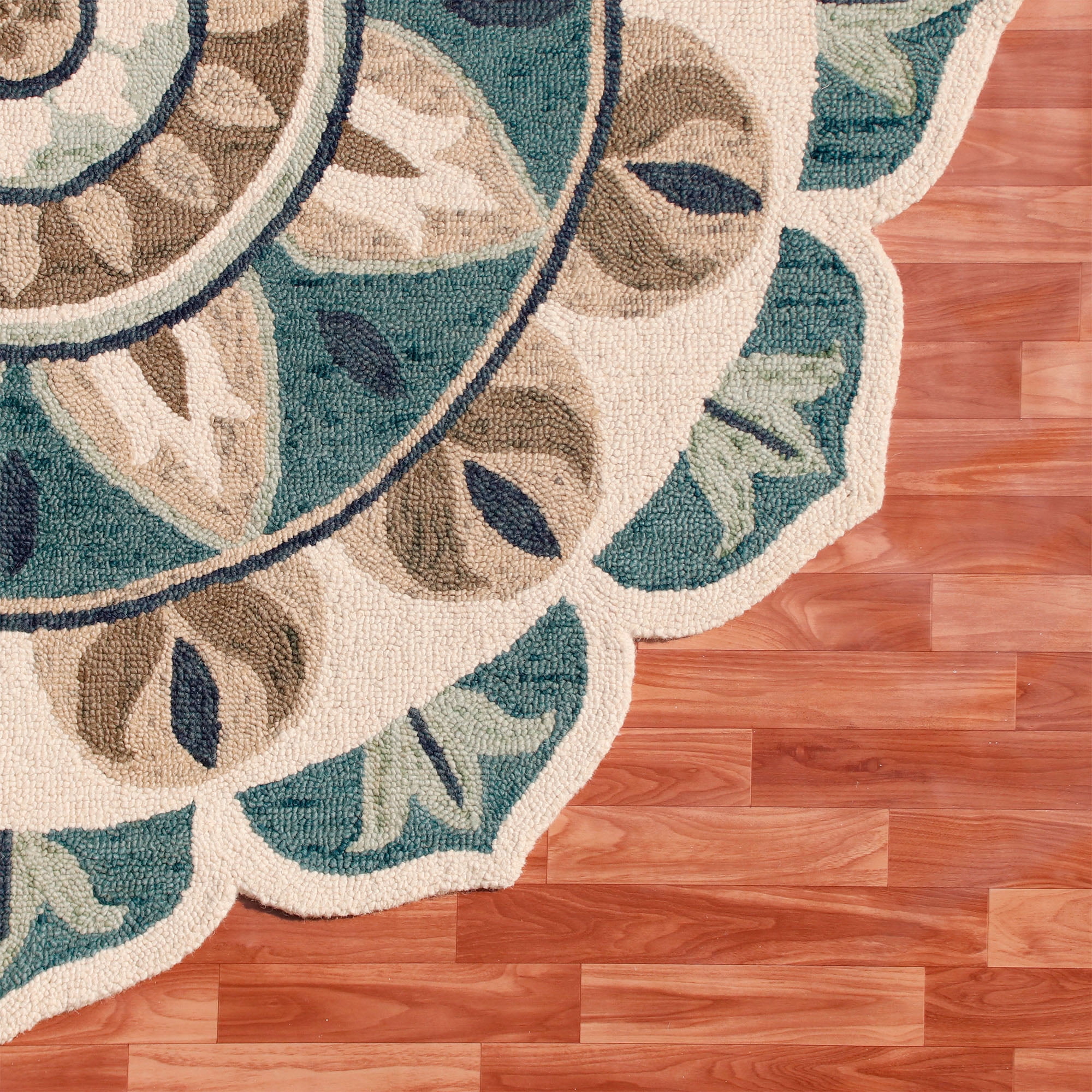 Ox Bay Evie 4' Round Aqua Blue/Gray Floral Medallion Indoor Area Rug