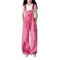 thumbnail image 3 of UACY Teen Girls Y2K Denim Overalls Adjustable Strap Aesthetic Preppy Jeans Jumpsuit Fashion School Uniform Bib Overall (Hot Pink, 5-6Years), 3 of 8