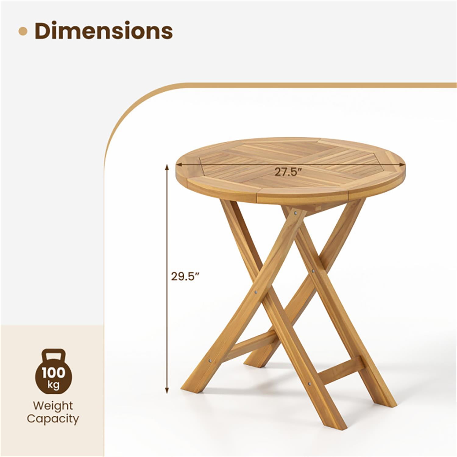 Demi Bonn 27" Teak Wood Patio Table with Slatted Tabletop and Sturdy X-Shaped Frame, Modern Outdoor Dining Table, Perfect for Small Space, Brown