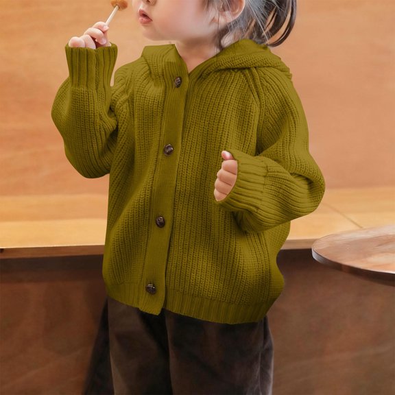 BRGZLK Children's Solid Color Hooded Long Sleeved Sweater Casual Button Up Cardigan Kids School 𝚄niform Fall Winter Warm Clothes Coat Yellow 4-5 Years