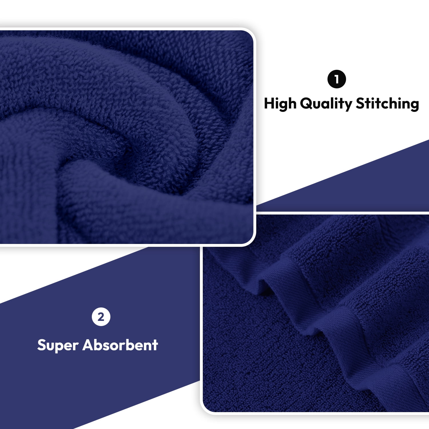 JML Navy Bath Towel Set of 8 Pieces - 100% Cotton Highly Absorbent Towels for Bathroom, 2 Soft Bath Towels, 2 Hand Towels, 4 Washcloths