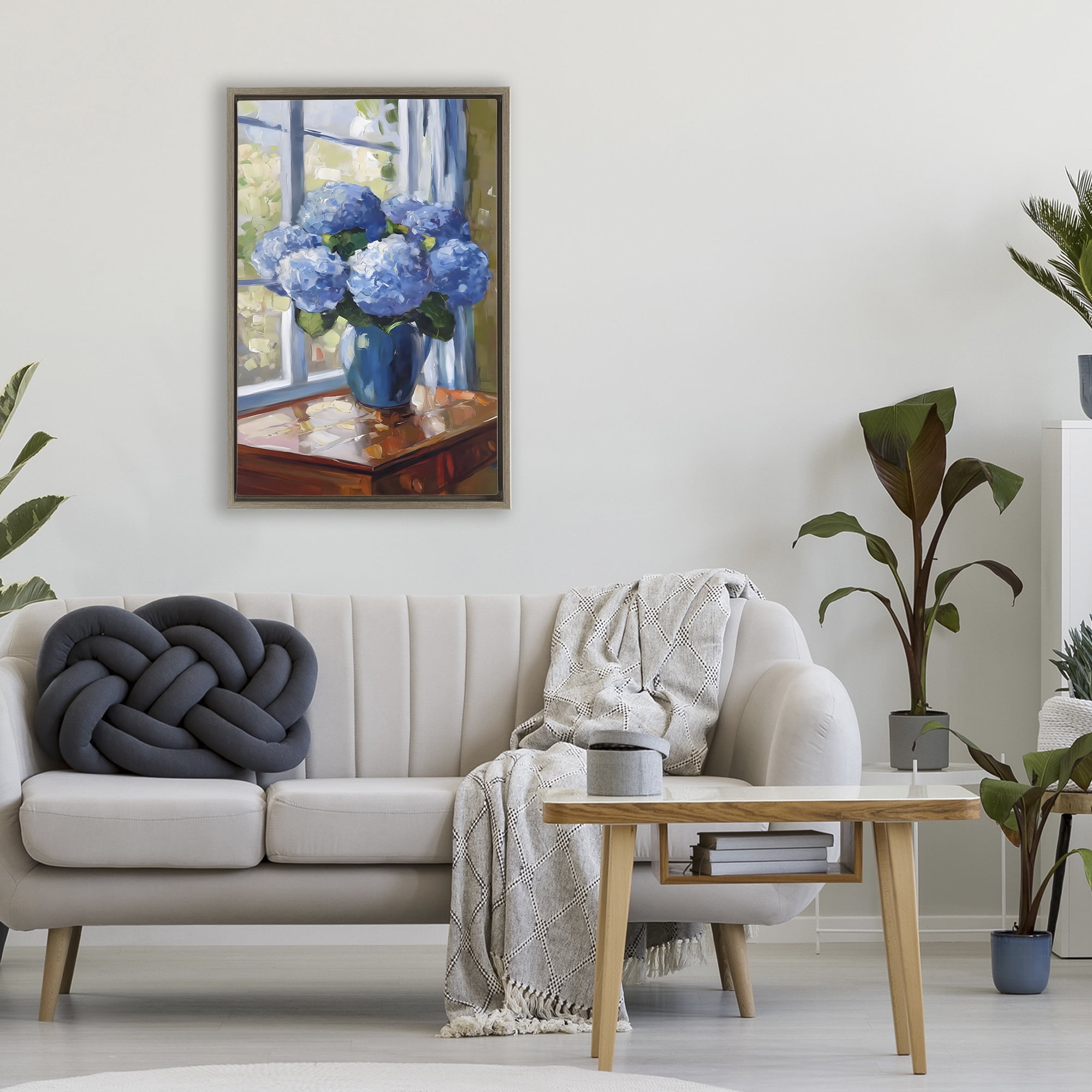 Stupell Industries Winter Hydrangeas by Window Brown Framed Floater Canvas Wall Art, design by Creative Studio
