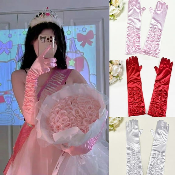 Dalrosia Long Opera Party 20s Satin Gloves Stretchy Elbow Length Wedding 15 Inch Classic