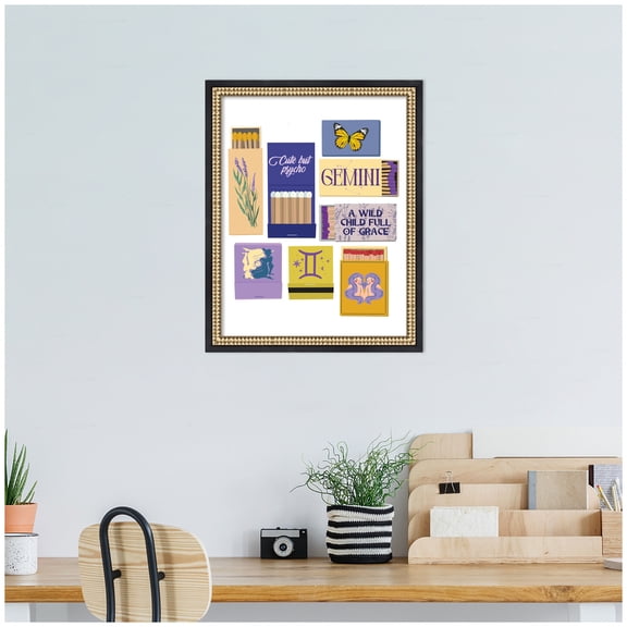 Kate and Laurel Framed Wall Art Print Gemini Matchbooks 14x18 FC by Megan Ryan, 16 x 20, Castellan Black Frame, Whimsical, Typography Art for Wall Decor