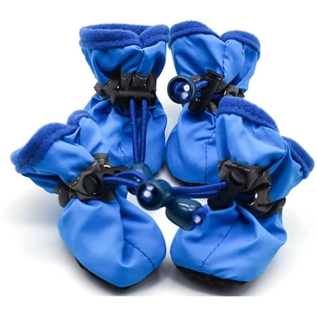 Antiskid 4pcs/1 Set Waterproof Furniture Protection Soft Care of Paw Dog Supplies Dog Boots Paw Protector Pet Shoes(3,Blue)