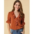 thumbnail image 2 of AllegK BluDe ManDe CampaCon Cuello En V Y Volantes PaMujer, BluCampesiDe GaInformal Vintage De Verano Rojo marrón 3XL, 2 of 6