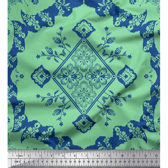 Soimoi Green Viscose Chiffon Fabric Floral Damask Print Fabric by the Yard 42 Inch Wide