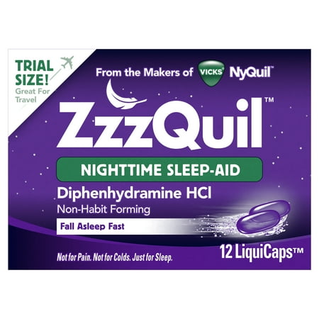 Vicks ZzzQuil Nighttime Sleep Aid, Non-Habit Forming, Fall Asleep Fast and Wake Refreshed, 12 Count LiquiCaps