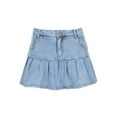 thumbnail image 3 of Women's Ruffle Denim Mini Skirt Aesthetic Low Waist Jeans Skirt Pleated A-line Short Bodycon Pencil Jean Skirts, 3 of 5