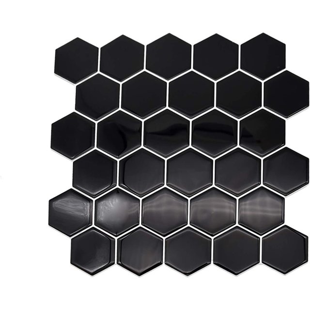 5 piezas de papel tapiz de azulejos de imitación de material PET, pegatinas de pared estereoscópicas 3D, papel tapiz autoadhesivo impermeable para cocina y baño (blanco y negro) brillar Electrónica