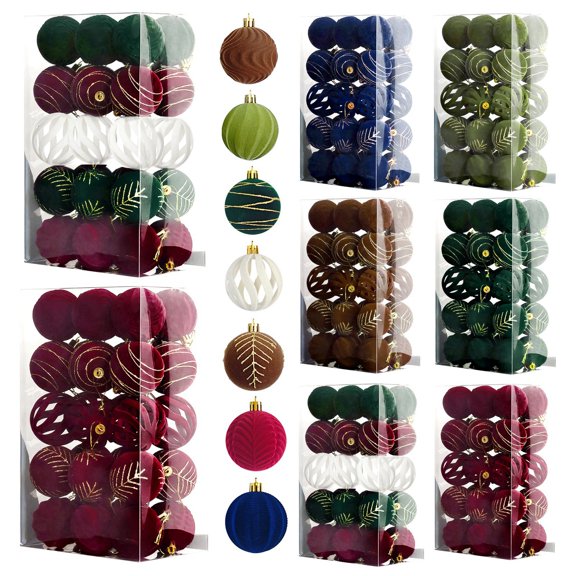 24 Pcs 2.4 Inches Velvet Flocked Christmas Ball Ornaments, Christmas Hanging Baubles for Xmas Tree, Wreath, Garland, Party & Wedding Decor