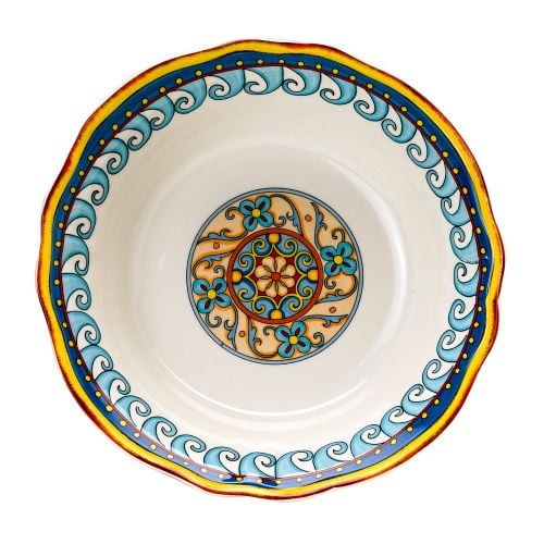 Renaissance-Inspired 10" Multicolor Ceramic Serving Bowl with Scalloped Edge
