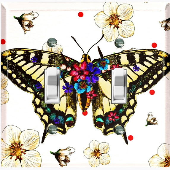 Metal Light Switch Plate Cover Unique Floral Butterfly Red Polka Dots BUT004