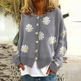 thumbnail image 2 of Cardigan Sweaters for Women Open Front Blouses Cute Crew Neck Sweater Daisy Long Sleeve Tops Button Down Cardigans, 2 of 5