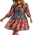 thumbnail image 4 of AMERTEER Robe Boho Imprimée pour Femmes Style Vintage Floral Ethnique Robe de Plage Manches Longues Décontractée Rouge Bleu Jaune m, 4 of 5