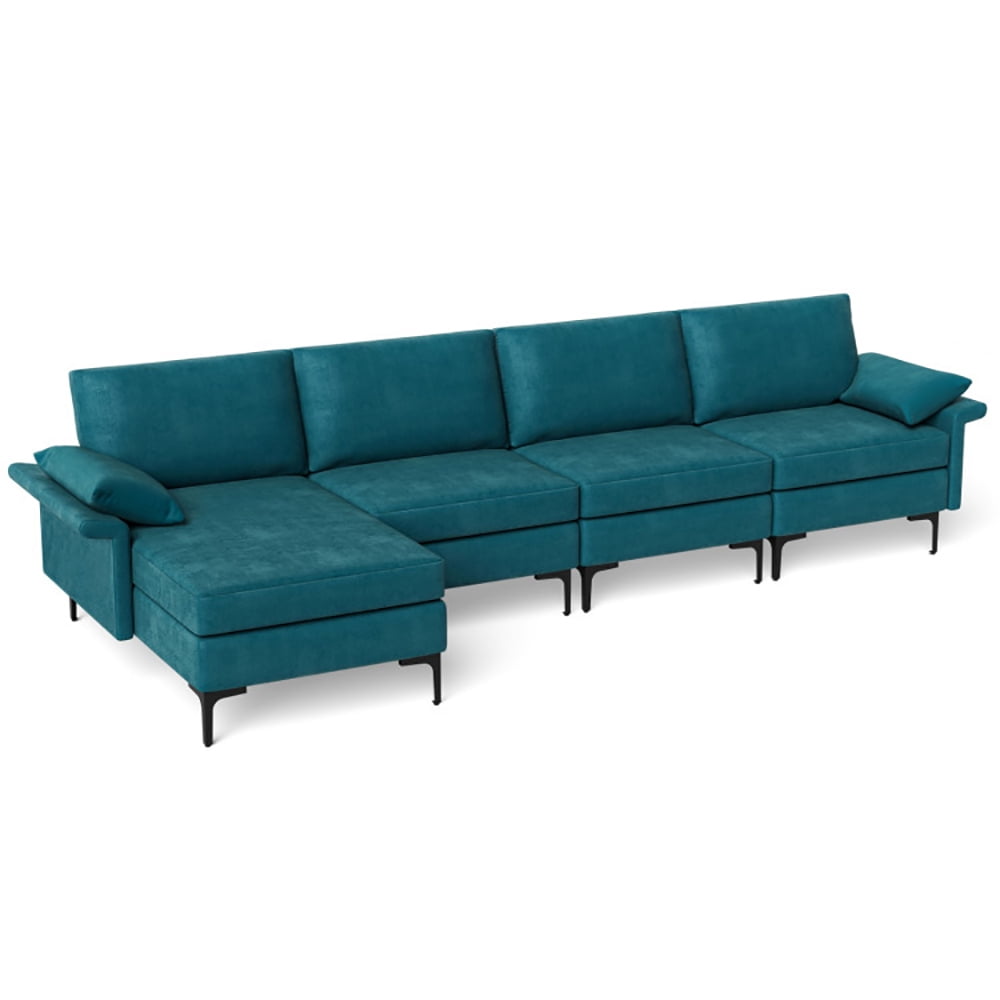 Finihen L-shaped Sectional Sofa Couch, Convertible Sectional Sofa, Extra Large L-shaped Sectional Sofa with Reversible Chaise and 2 USB Ports for 4-5 People, for Living Room, Peacock Blue Finihen L-shaped Sectional Sofa Couch, Convertible Sectional Sofa, Extra Large L-shaped Sectional Sofa with Reversible Chaise and 2 USB Ports for 4-5 People, for Living Room, Peacock Blue