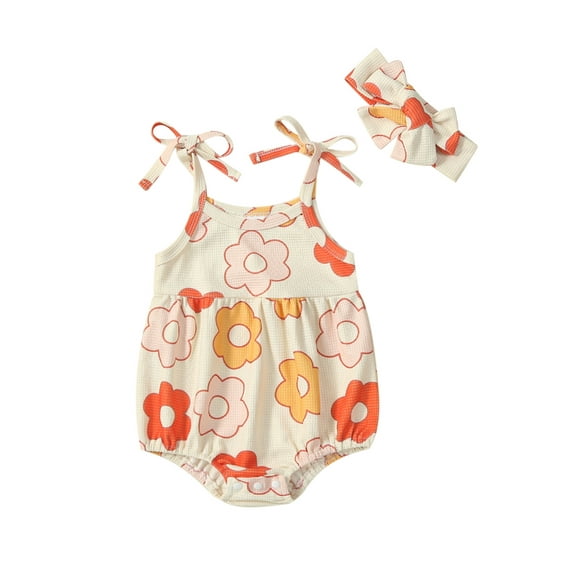 Bagilaanoe Newborn Baby Girl Rompers Flower Print Sleeveless Bodysuit + Hairband 3M 6M 12M 18M Infant Summer One Piece Jumpsuit