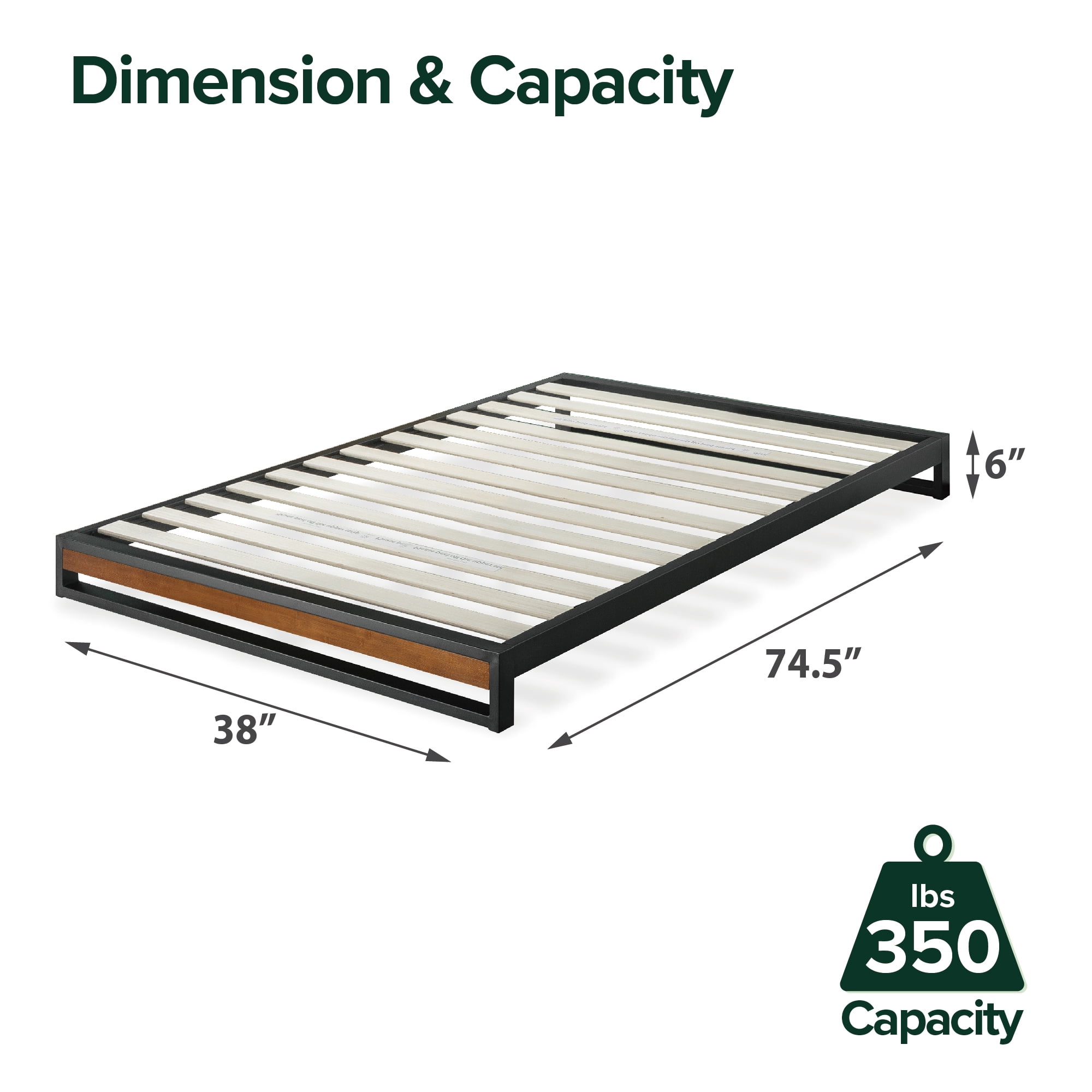 Zinus Good Design Winner Suzanne 6" Bamboo and Metal Platform Bed - Chestnut Brown, Twin