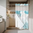 thumbnail image 4 of Turquoise Coastal No Hook Shower Curtain with Snap in Liner, Waterproof Fabric Shower Curtains, Grey Teal Beige Coral Starfish Nautical Shower Curtain Set Top See Through for Bathroom 36"x78", 4 of 8