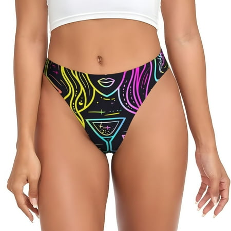 Rateoe Neon Bar Drinks Pattern Seamless Women Underwear Thongs No Show Ladies Thong No Line Breathable Comfortable Panties Undies for Women-X-Small