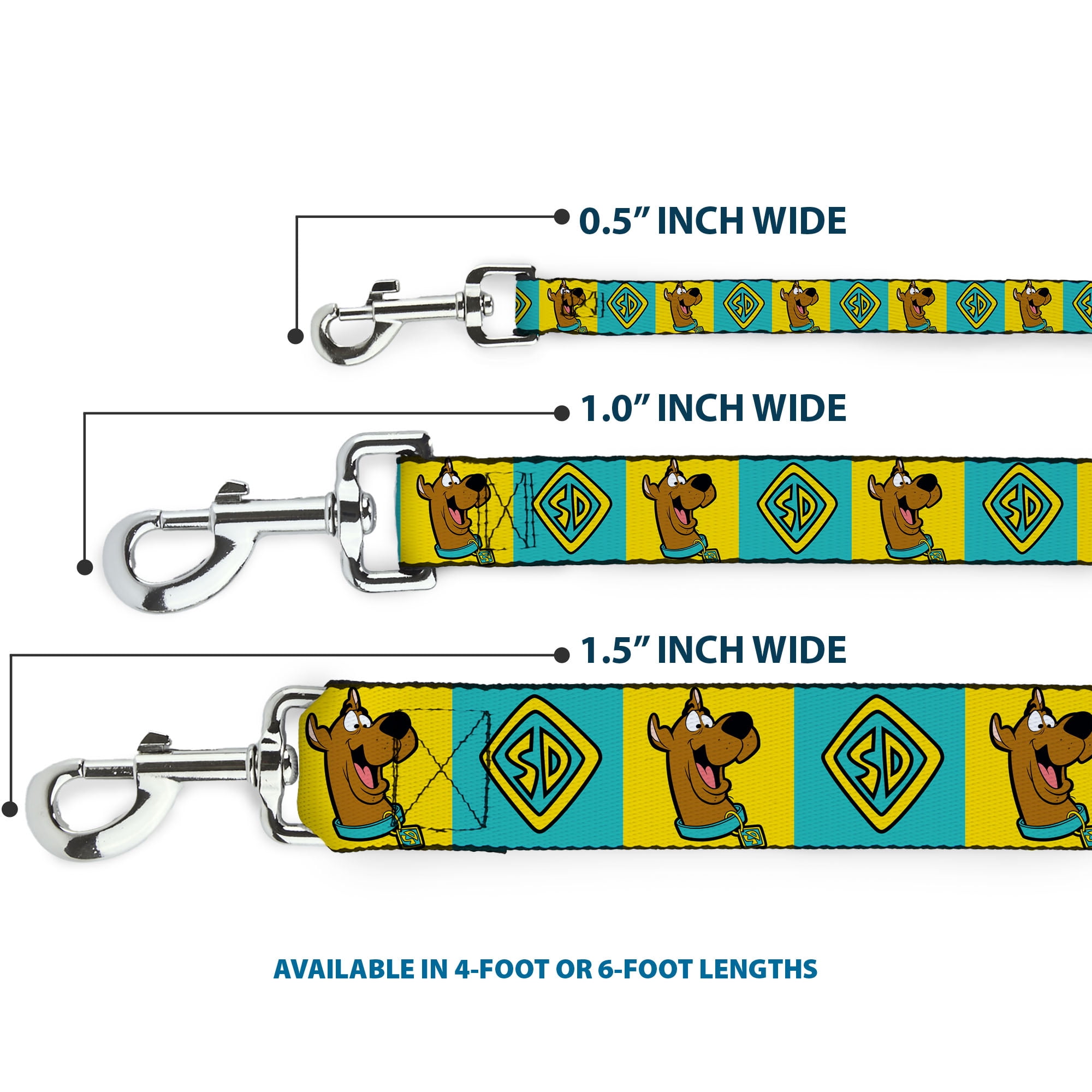 Scooby Doo Pet Leash, Dog Leash, Scooby Doo Pose and Dog Tag Blocks Yellow Blue, 6 Feet Long 1.0 Inch Wide