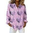 thumbnail image 2 of Dwralegc Valentine Shirts for Women Lapel Collar Button Down Clothes Loose Plus Love Print Tops Lightweight Casual Holiday Shirt Purple M, 2 of 5