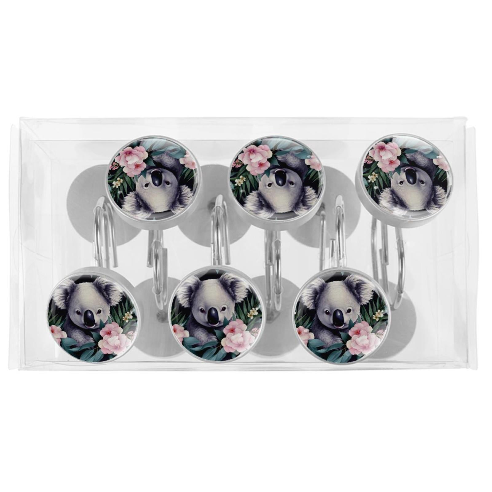 HemaKayy 12 Pcs Decorative Shower Curtain Hooks - Stainless Steel Rings for Bathroom Décor - Easy Glide & Secure Hold - Perfect Decoration for Bathroom Shower Rods - Koala Bear Animal
