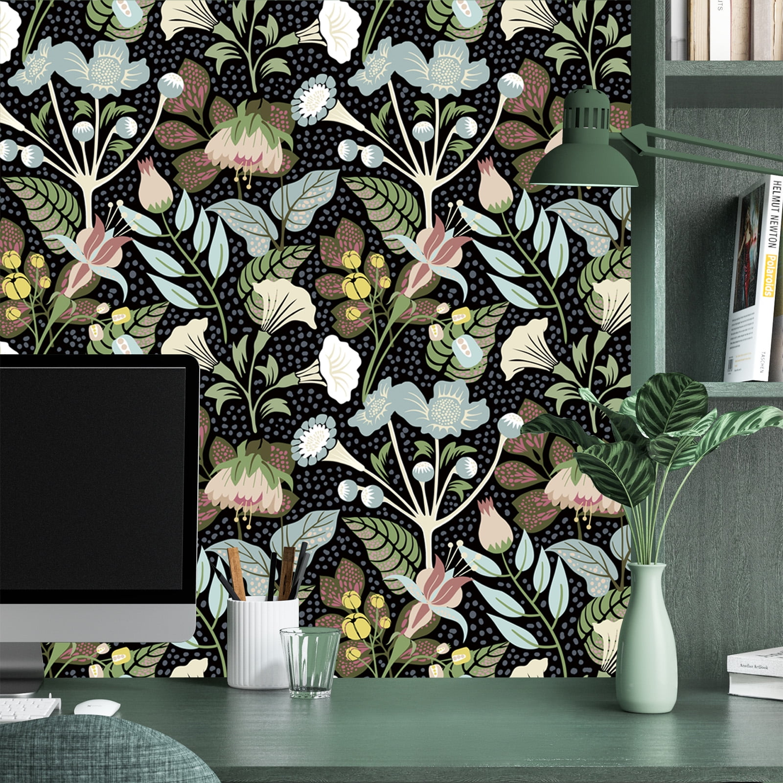 (4 pack) Abyssaly Floral Peel and Stick Wallpaper 17.7" x 118" Self-Adhesive Removable Black Morning Glory Contact Paper for Kitchen Bedroom Cbinet Wall Decoration