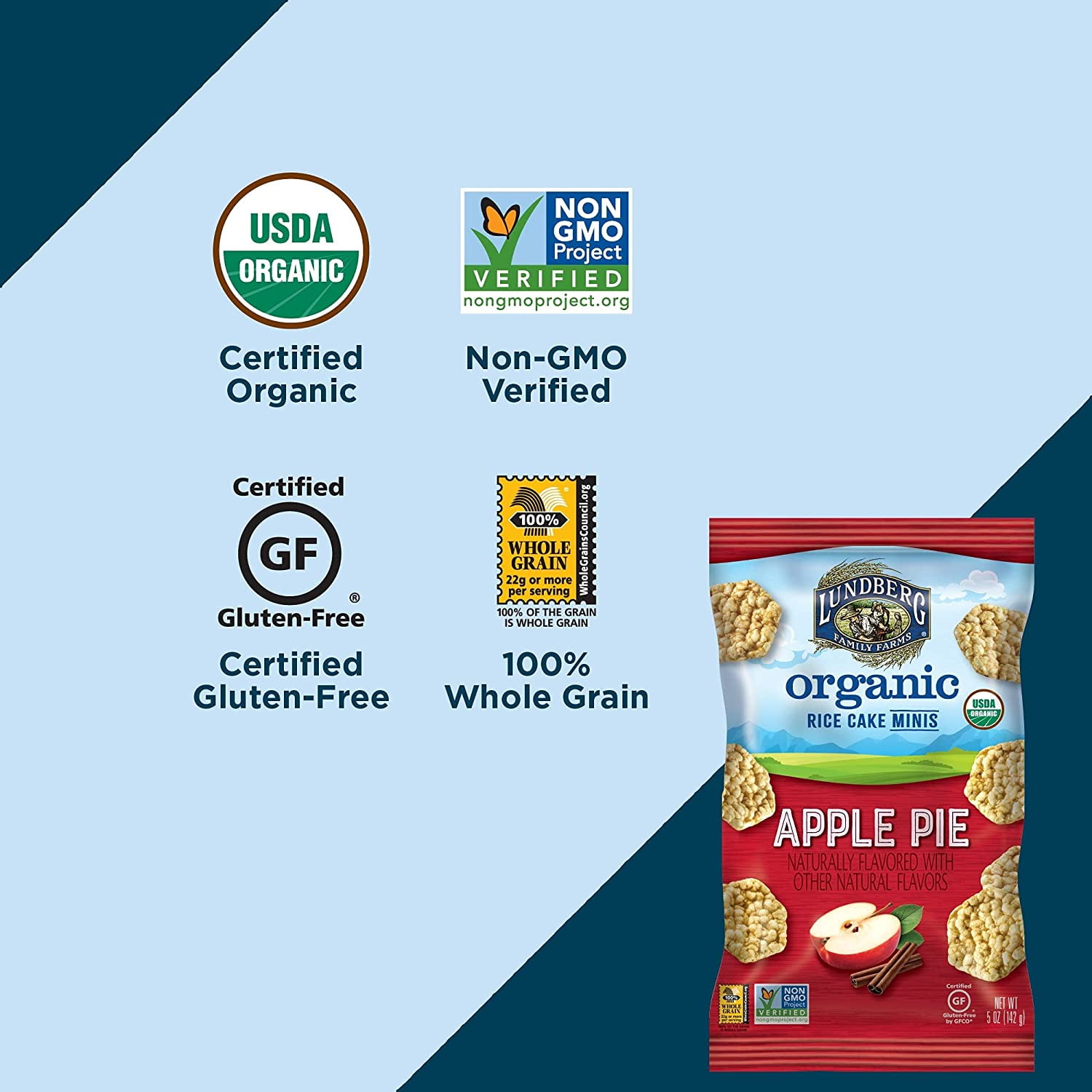 Lundberg Mini Rice Cakes, Apple Pie, Organic - 6 x 5 oz