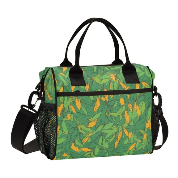 Lunch Bag Insulated Lunch Box Leakproof Reusable Cooler Tote Adjustable Shoulder Strap for Men Women Green Orange Leaves 9L