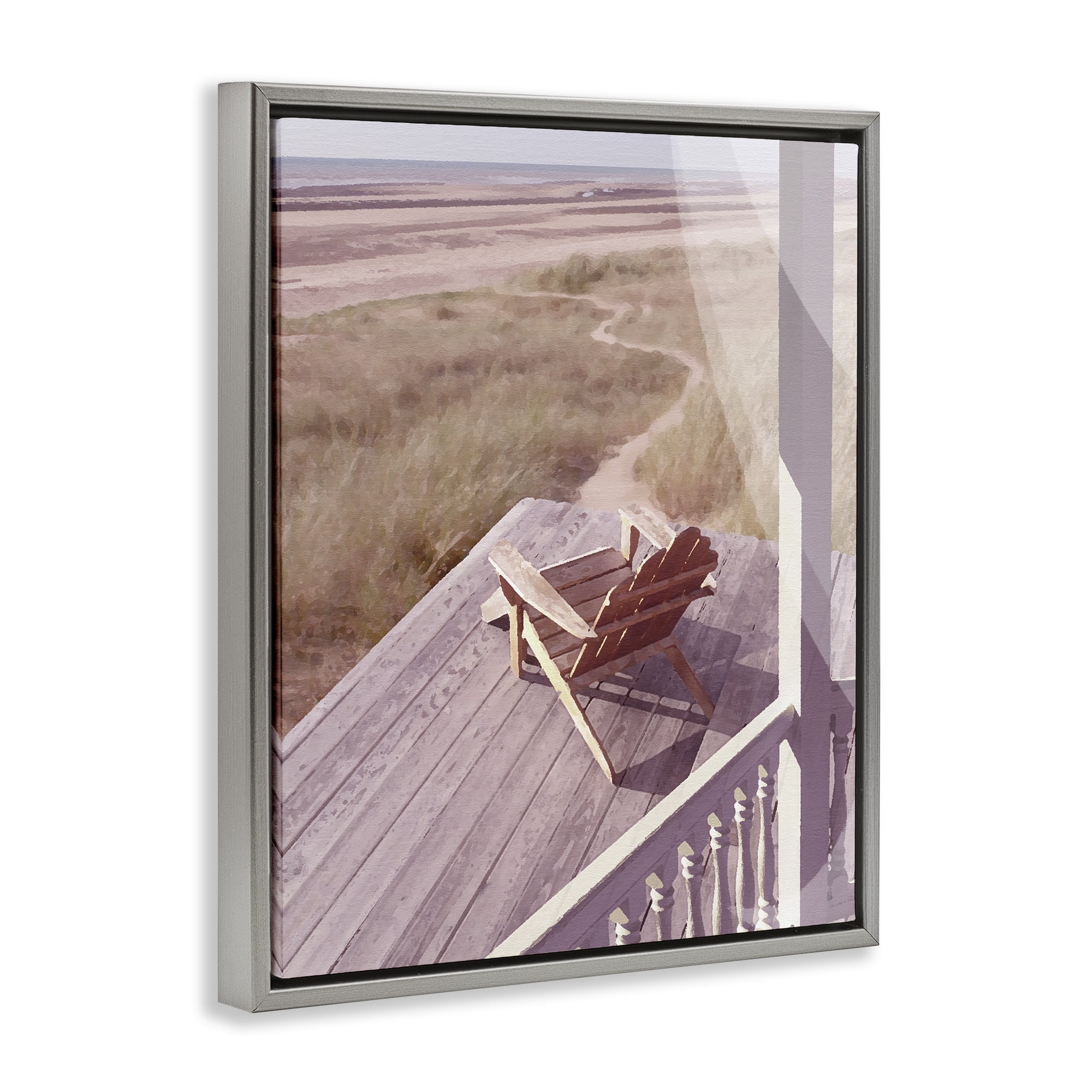 Stupell Industries Hamptons Beach Porch Landscape Painting Gray Floater Framed Canvas Art Print Wall Art, 17 x 21