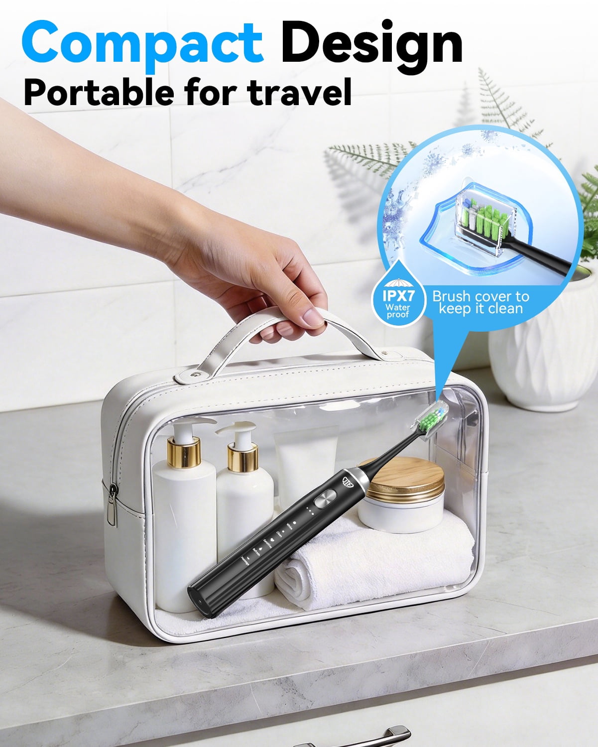 JTF Sonic Electric Toothbrush with UV & Drying: 5 Customized Modes for Effective Yet Gentle Cleaning –with 8 Brush Heads, Rinse Cup, Wireless Charging Base, Rechargeable for Daily Care, Home & Travel