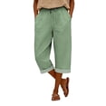 thumbnail image 5 of LEKODE Womens Casual Linen Pants Summer Drawstring Elastic Loose Capri Trousers High Waisted Wide Leg Baggy Slacks Light Green L, 5 of 7