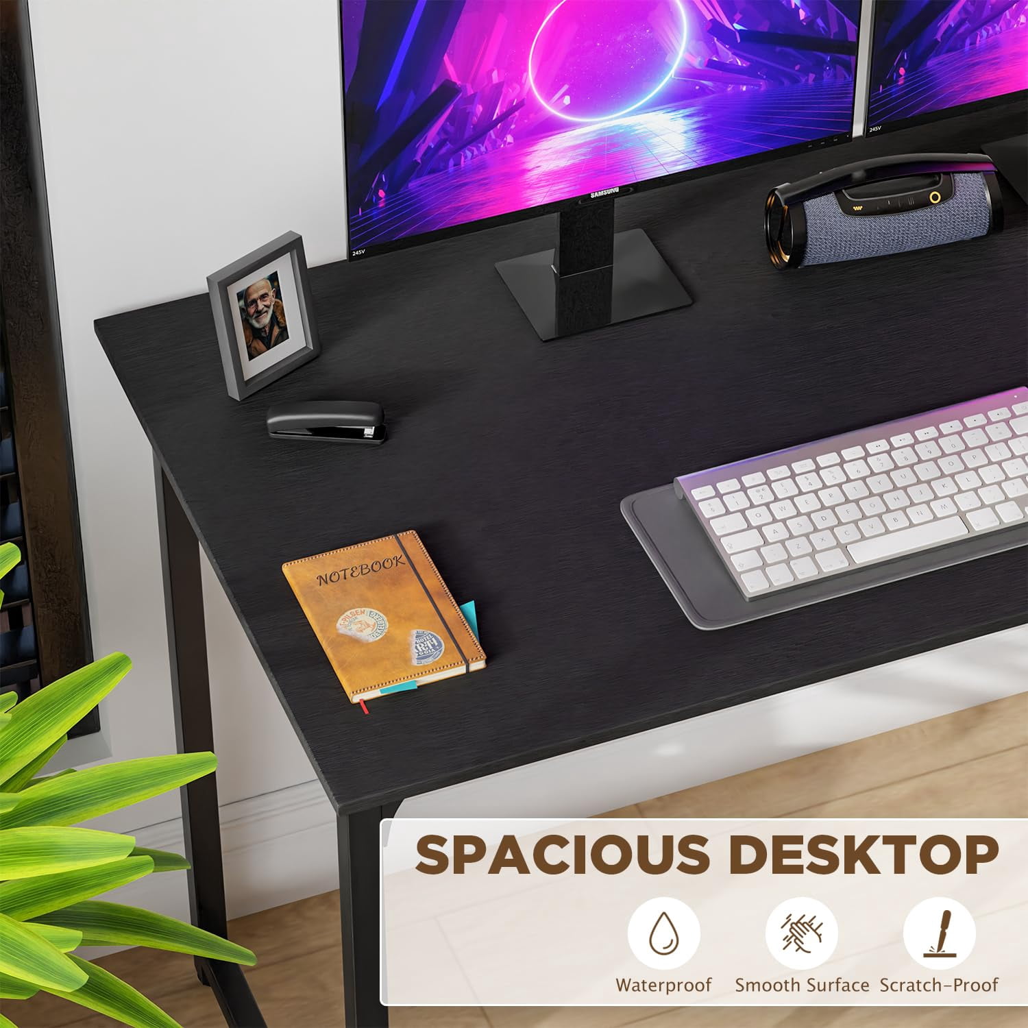 YRLLENSDAN 19.7×47 Computer Desk for Two Monitors Study Desk Writing Desk Office Desk Study Table for Adult Work Desk for Home Simple Industrial Desk,Black