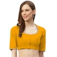thumbnail image 1 of eloria Women's Art Silk Blouse Embroidery Designs Short Sleeve Top Sari Accessories Color: Yellow | Size: 44, 1 of 1